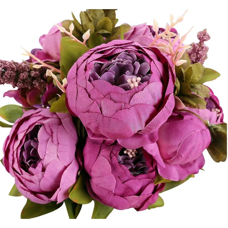 Faux Peony Bouquet 13 Heads Flowers Bud Vintage Artificial Peony 47cm Silk Flowers for Wedding Home Decoration,1pc