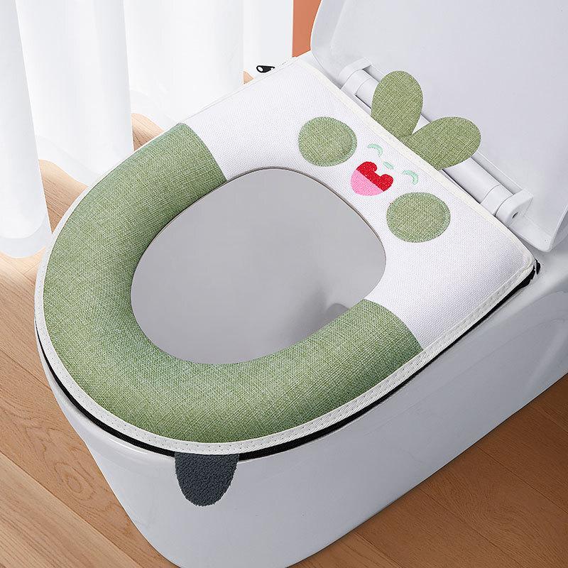 Linen-Style Waterproof Zipper Toilet Seat Cover
