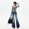 Spring 2026 Retro Street Style Cat Whiskers Mid-Waist Slimming Micro Flare Jeans for Women