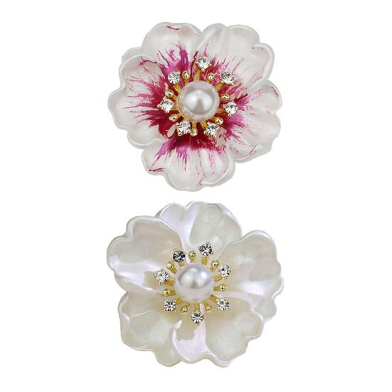 Women Brooch Sparkling Rhinestones Imitation Pearl Decor Flower Design Lapel Pin Chinese Style Sweater Scarf Badge Jewelry Accessories