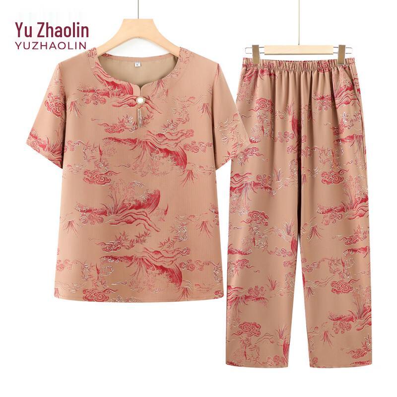 Yuzhaolin Women s Summer Short-Sleeve Suit for Elderly 4XL