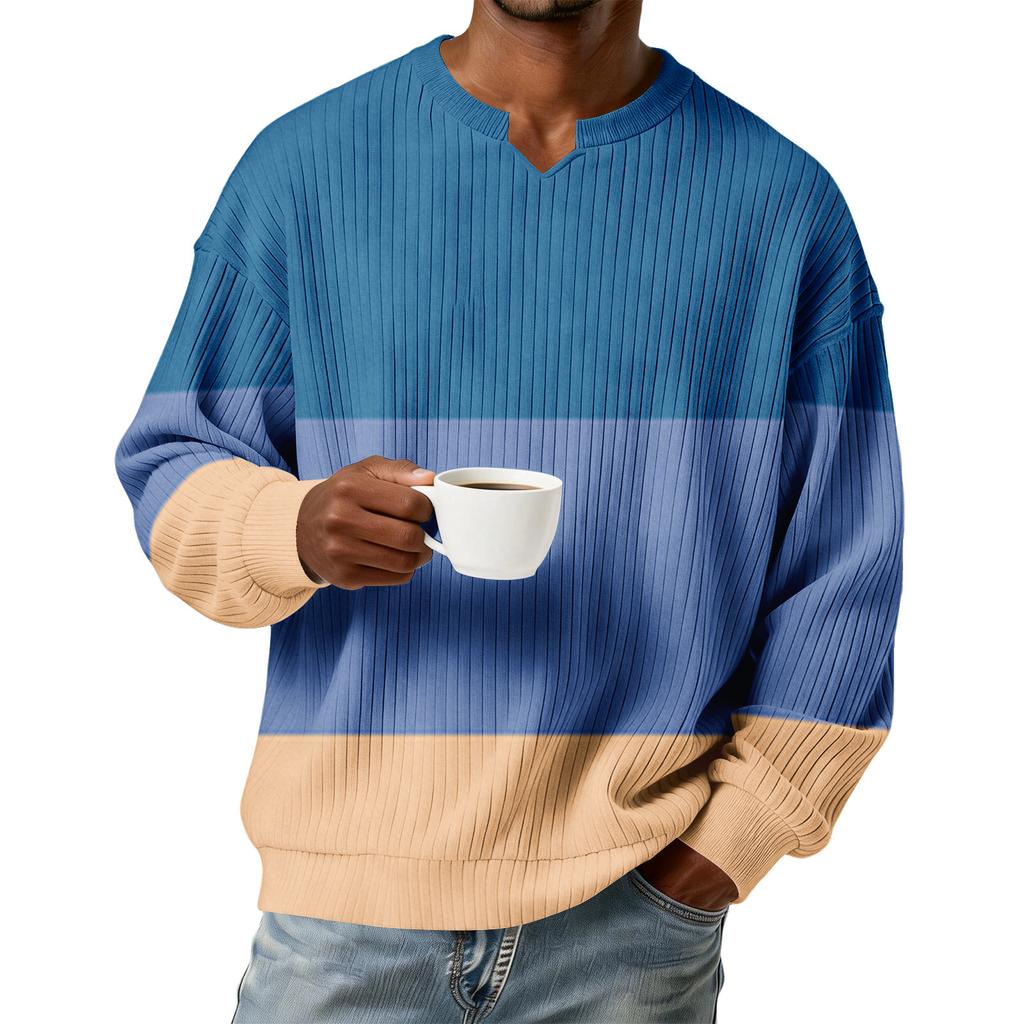 Herrfärg,Färgblockerad Snygg V-ringad Ribbstickad Långärmad T-shirt