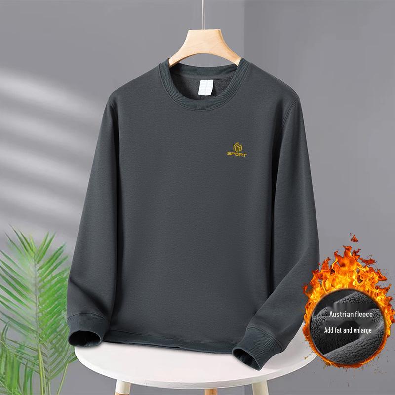 Plus Size Men's Fleece-Lined Sweatshirt - Warm, Loose Fit for Autumn/Winter