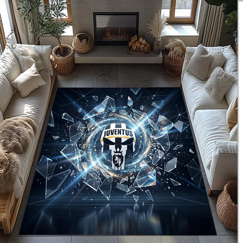 Juventus FC Printed Flannel Area Rug Non Slip Soft Polyester Floor Carpet Indoor Decor Mat for Bedroom Living Room Sofa