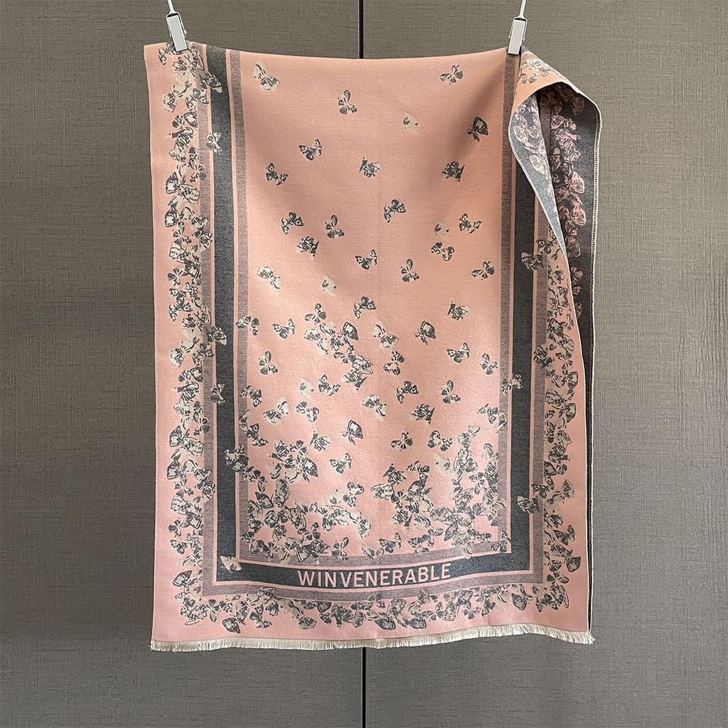 Luxury  Winter Cashmere Pashmina Shawl Lady Wrap Warm Winter Scarves Butterfly Letters Jacquard Female Stoles Scarf