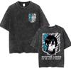 Anime Attack Titan Retro Wash Printed Women's T-shirt Mikasa Ackerman Eren Jaeger Free Wings Pattern Men's Summer T-shirt