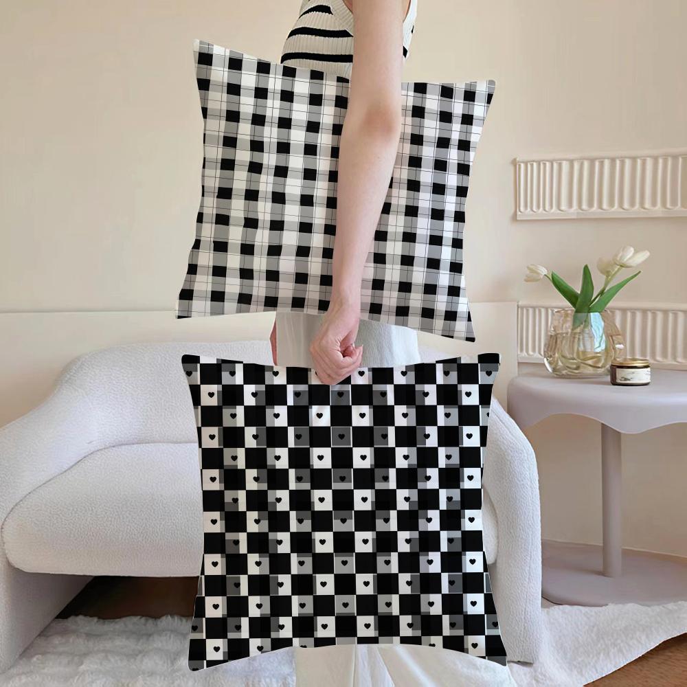 Black-and-white Pattern Cushion Cover Anti-dustmite Pillowcase Invisible Zipper Silky Short Plush Sofa Cushion Cover