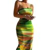 Summer Color-blocking Gradient Sexy and Fashionable Printed Shoulder Strap Hip-hugging Dress