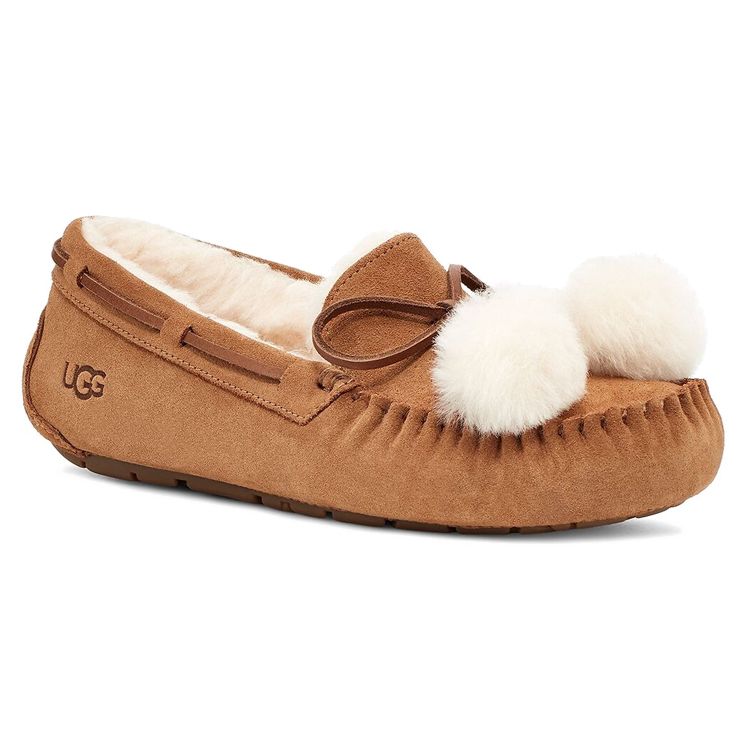 UGG Dakota Pom Pom Casual Slip-On Suede Flats Women Flats Chestnut 1124030-CHE
