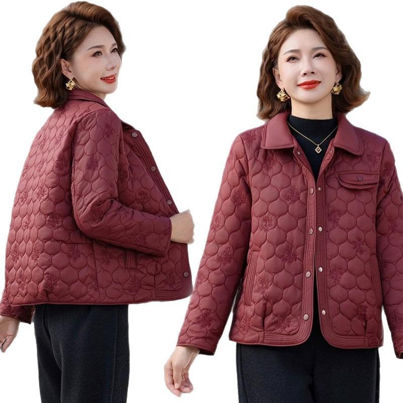 Autumn Lapel Rhombus Cotton Clothes Mother's New Women's Padded Jacket