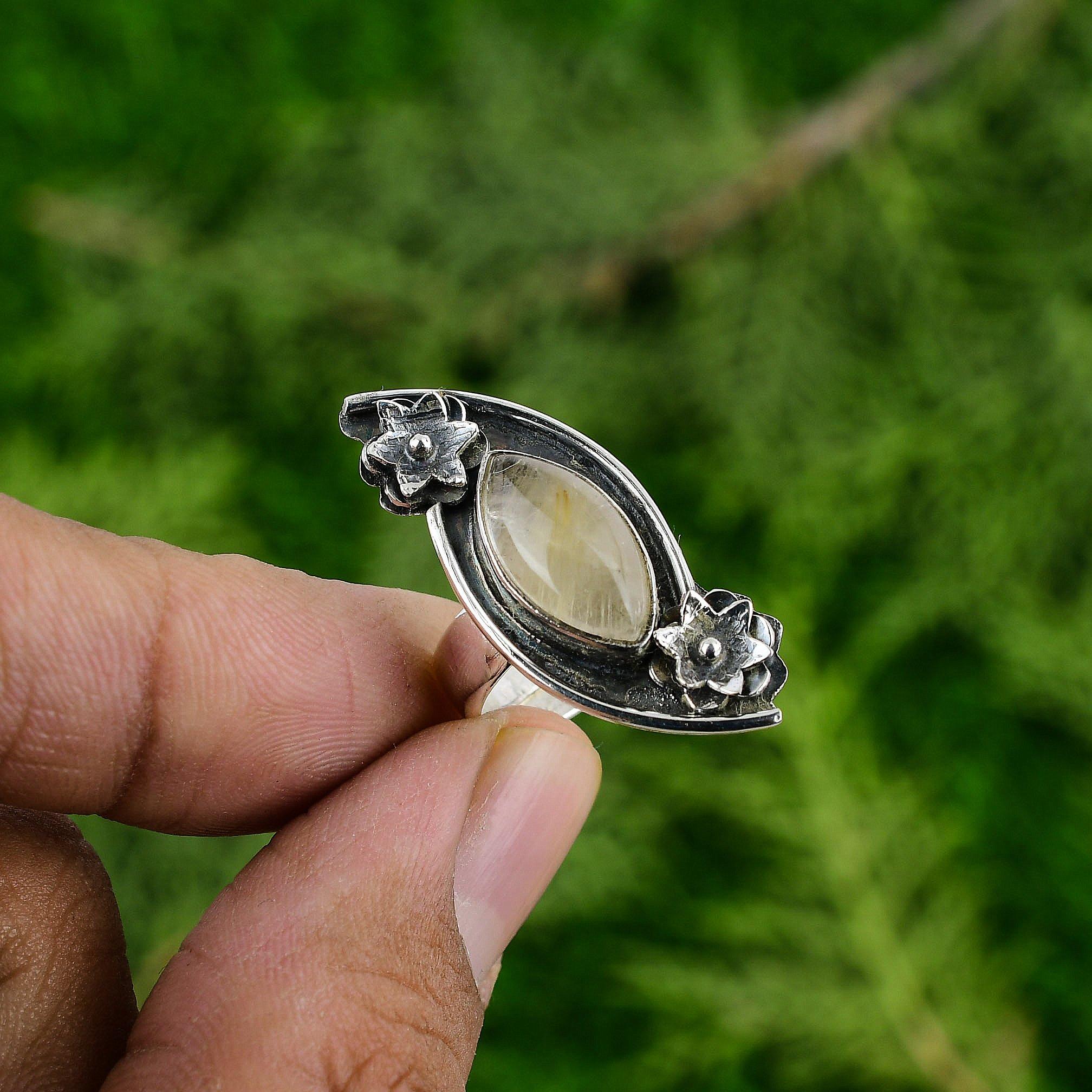 

Натуральный Золотистый Рутил Серебро 925 Пробы Кольцо-Обещание Цветок Регулируемое Для Девочек Adjustable