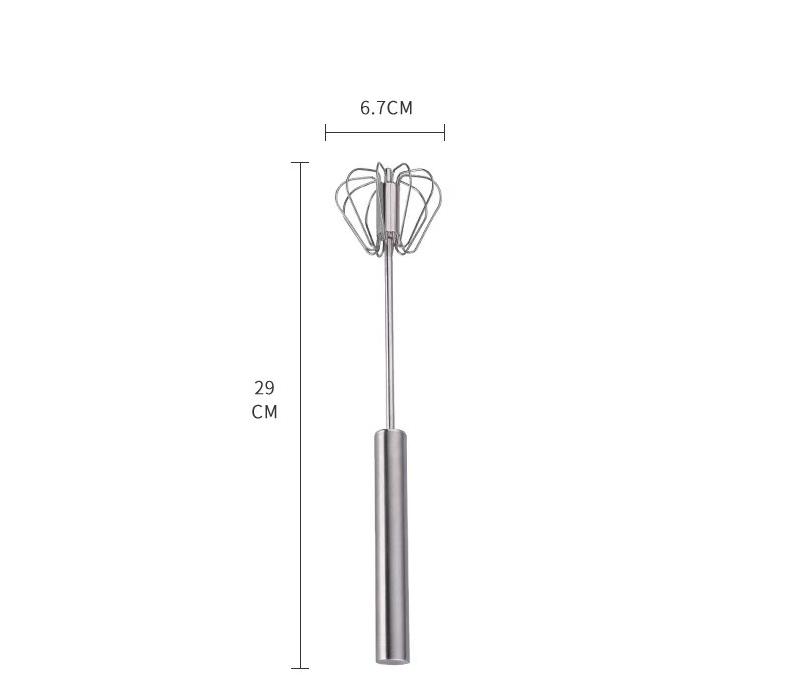 Kitchen Stainless Steel Whisk Creamer Semi-automatic Rotary Whisk Beech Wood Vase Handle Hand Mixer