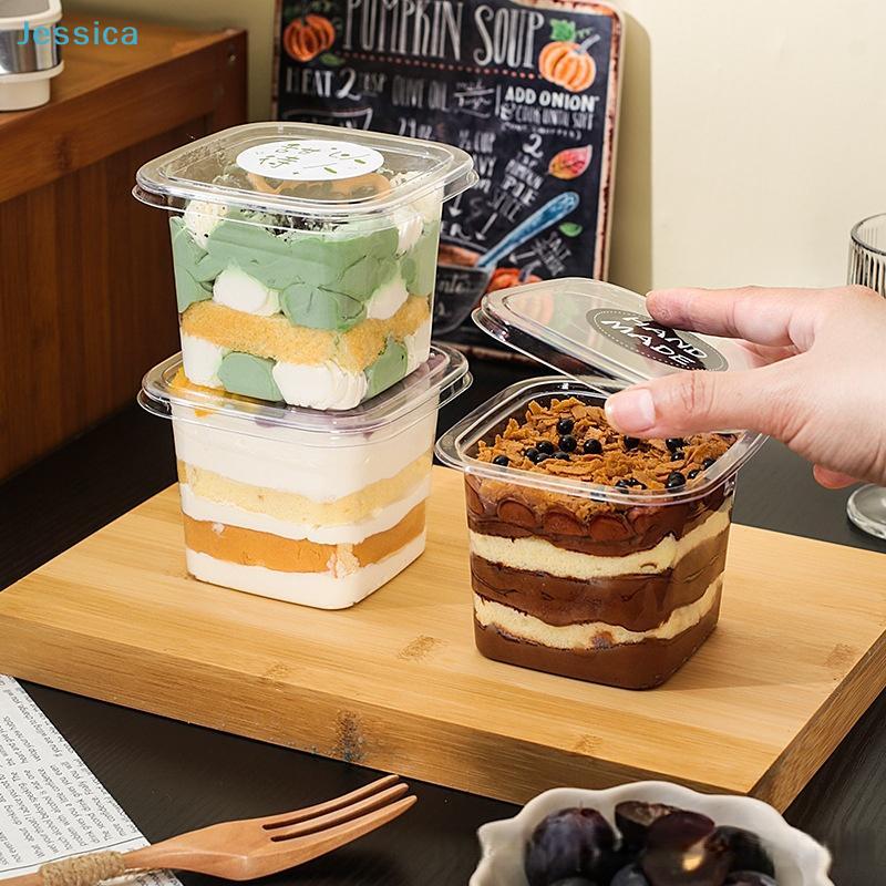 50Pcs Transparent Square Cake Packaging Boxes – Disposable Plastic Containers for Pastry/Dessert Takeout & Storage