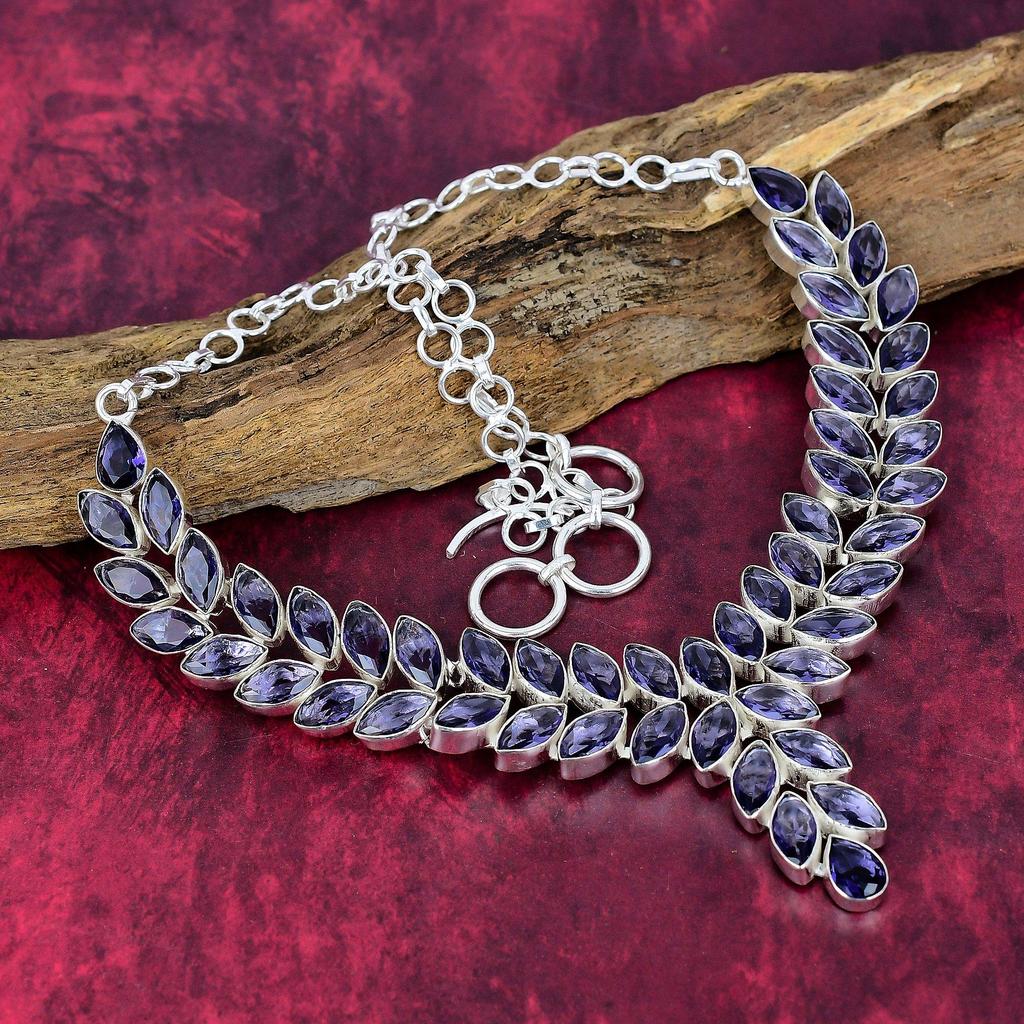 Iolite Handmade Gemstone Necklace, 925 Solid Sterling Silver Necklace Antique Jewelry, For Engagement Gift