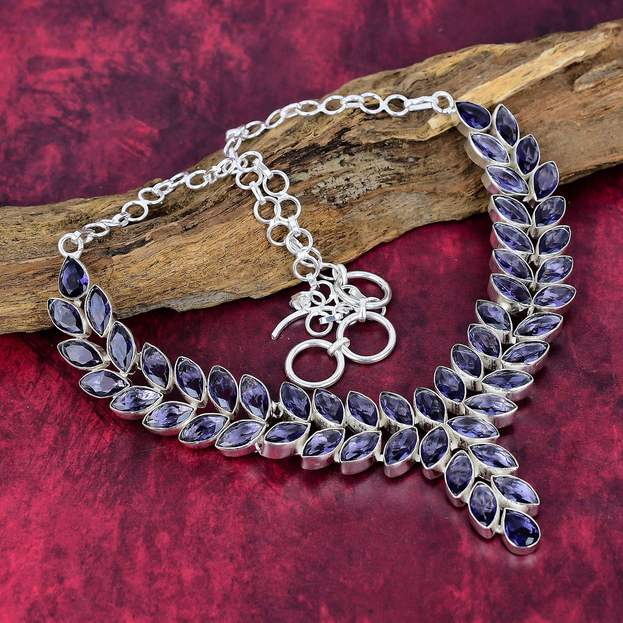 

Иолит Ожерелье из драгоценных камней ручной работы, Ожерелье из стерлингового серебра 925 пробы, Антикварные украшения, Для подарка на помолвку Adjustable With 18 Inches фиолетовый