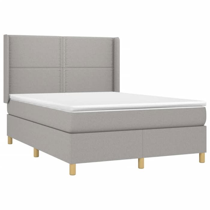 3131913 vidaXL Lit à sommier tapissier avec matelas Gris clair 140x200cm Tissu