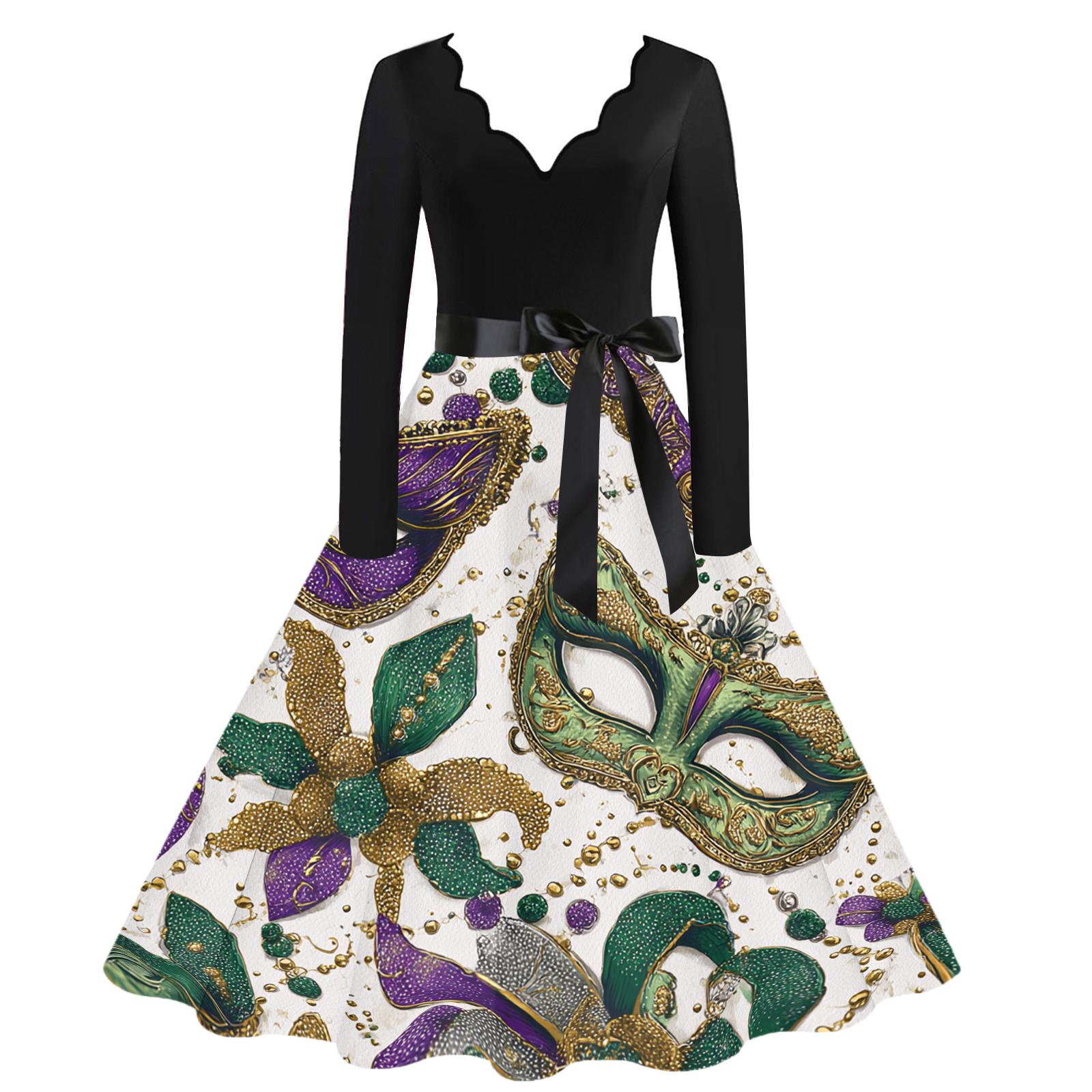 

Жіноча повсякденна модна сукня вінтажного стилю з V-подібним вирізом та карнавальним принтом L білий