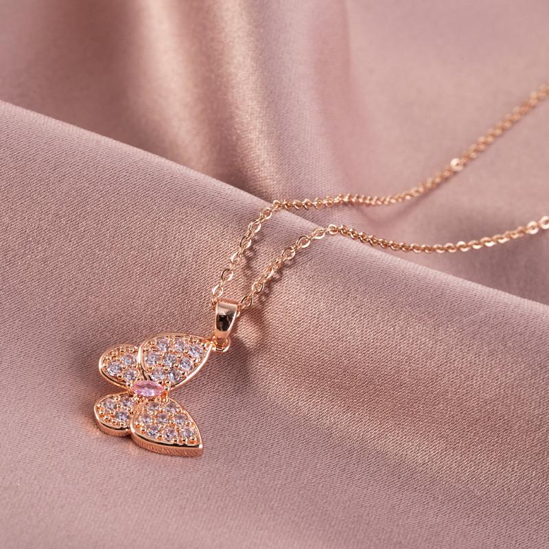 Luxury Zircon Butterfly Pendant Necklace Stainless Steel Fashion Simple Choker Jewelry Birthday Gifts For Women Girls