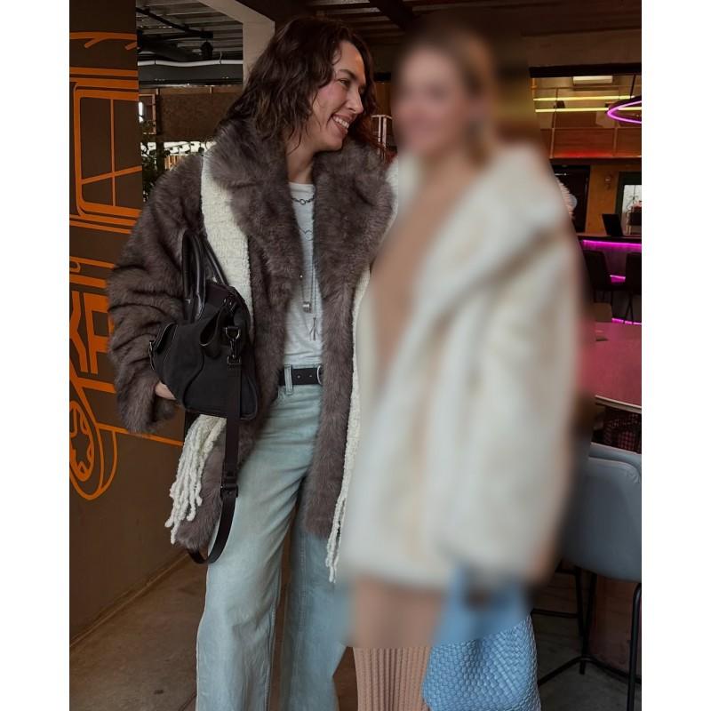 Short Faux Fur Coat Women Warm Winter Top Influencer Style Stand Collar Regular Sleeves