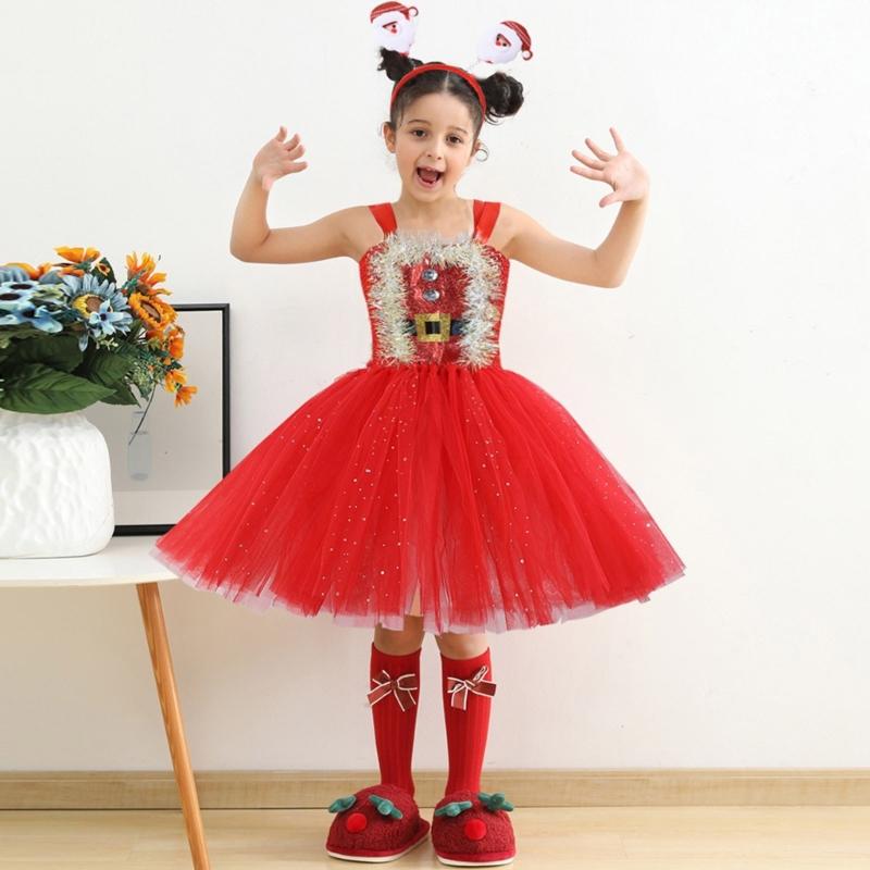 Girl Christmas Elf Dress up Costume with Dress Christmas Hat (Or Headband) Christmas Dwarf Outfit for Kid Girl Christmas