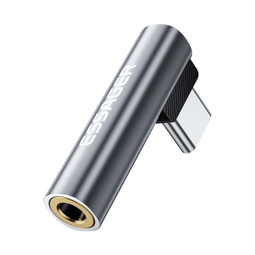 

ESSAGER Type-C Male to 3.5mm Female L-Shaped Audio Adapter Inline Control Audio Adapter