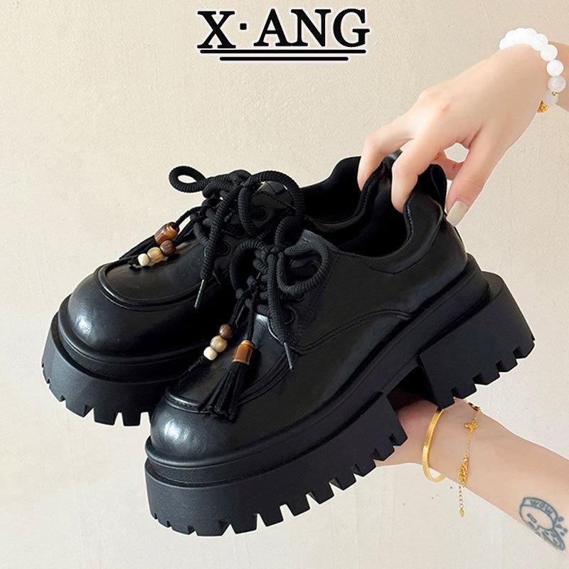 Leather Big Head Small Leather Shoes Thick Sole Height Increase Small Women's Shoes Thick Heel Mary Jane Shoes Single Shoes