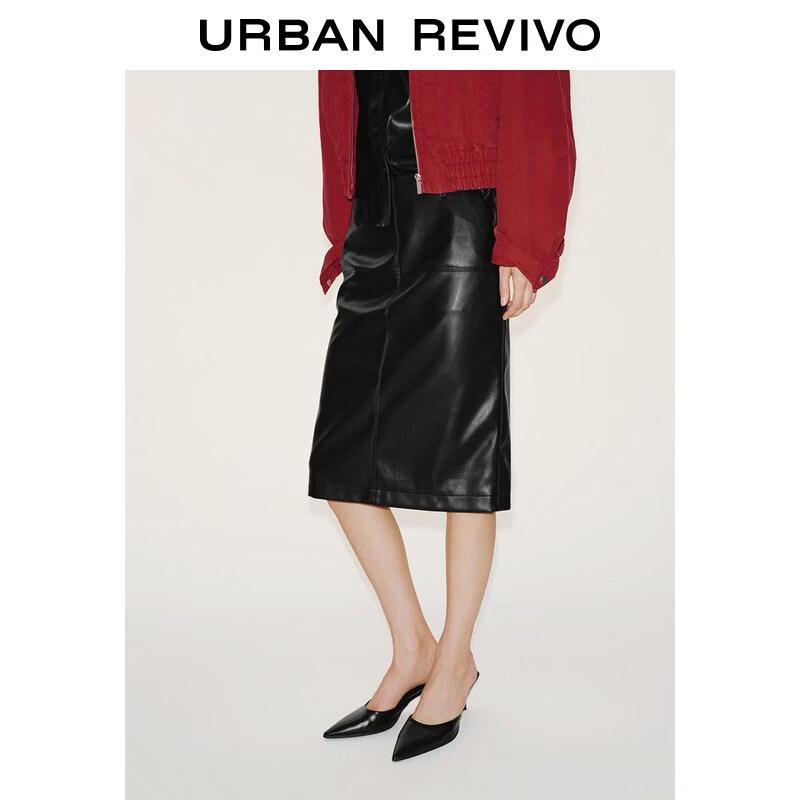 

UR Women s Elegant Stitched PU High-Waist Midi Skirt S