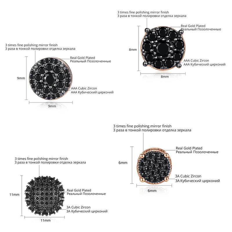 5 Styles Elegant Natural Black Zircon Stud Earrings For Women  Rose Gold High Quality Daily Fine Jewelry