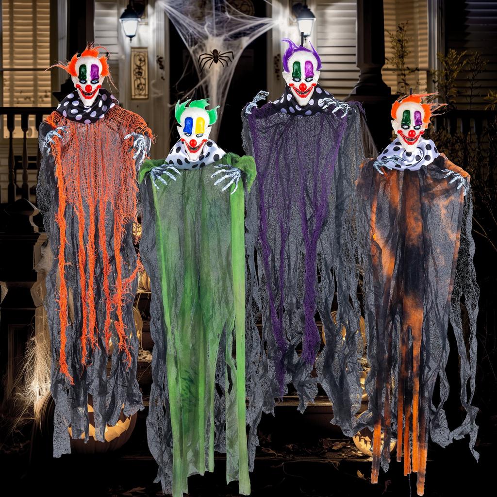 Joyfy 4 Pcs Hanging Clown Ghost Halloween Decorations Outdoor 29" Scary Outdoor Halloween Decor for Halloween Haunted House