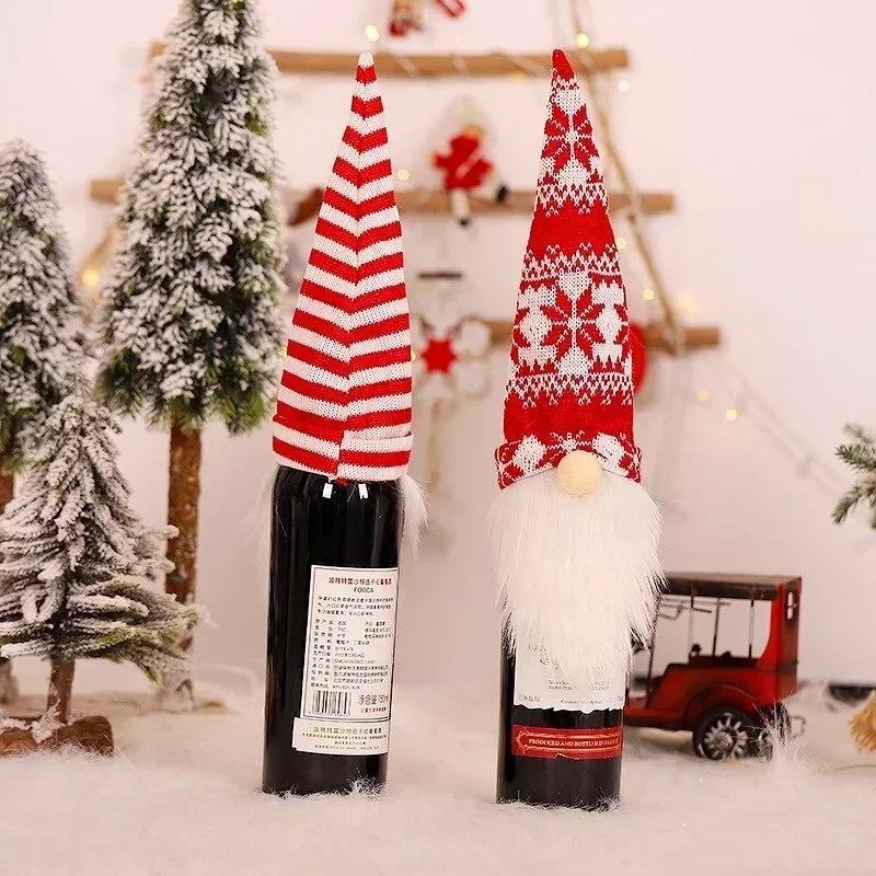 Christmas Series Wine Bottles Cover Santa Claus Knitted Wool Ornaments Faceless Home Party Decor Bottle Household Supplies
