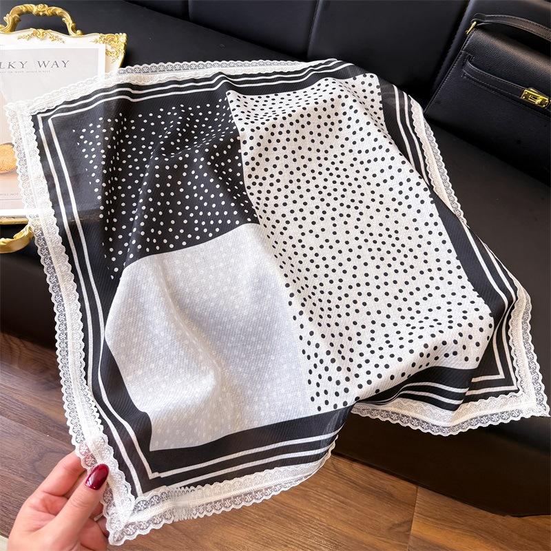 2025 Early Summer Advanced Simulation Silk Lace Dot Printed Scarf Spring Autumn Shawl Square