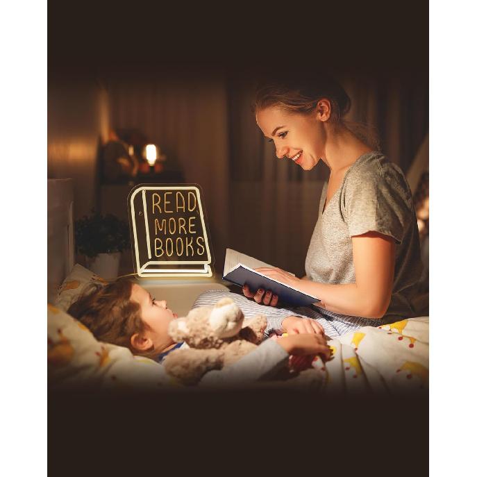 Read More Books Neon Sign - Dimmable Book Neon Lights LED Light Up Sign for Bedroom, Bookstore, Library, Study Room - Classroom and Museum Decoration