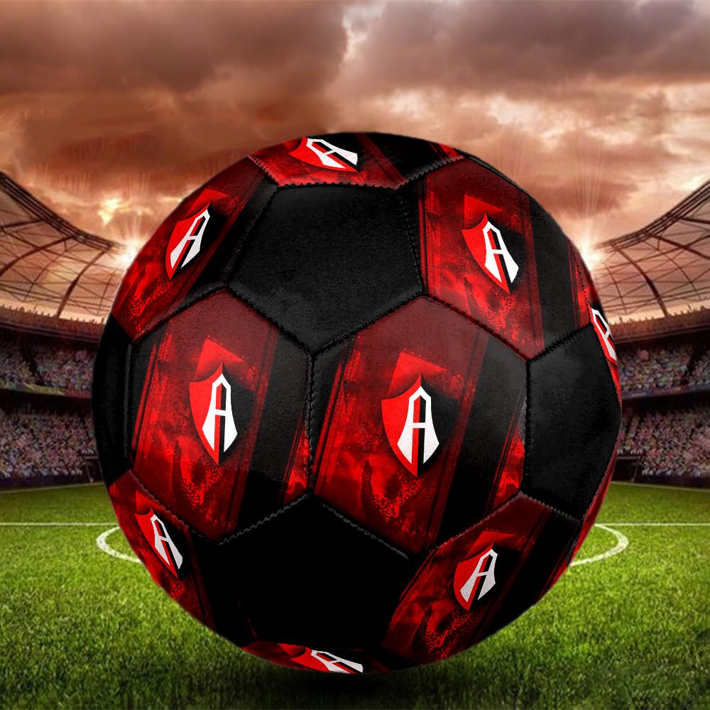SIZE 5 Atlas Football Club (Black & Red Background) Soccer Ball Colorful All Ages Machine Stitched PVC Competition Ready Durable High-Bounce