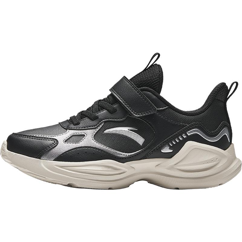 Anta Kids Synthetic Leather Trendy Versatile Lightweight Shock Absorbing Low Top Running Shoes Men Sneakers Silver Black A12445577N-2