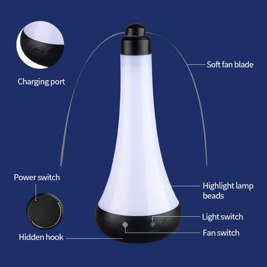 Fly Repellent Fan with Reflective Strip USB Rechargeable Outdoor Camping Fishing Picnic Indoor Desktop Food Fan Portable Silent Foldable