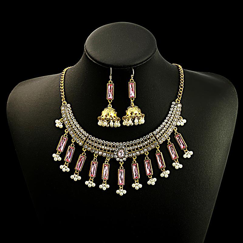 Vintage Bohemian Necklace Earrings, Collarbone Chain Exaggerated Personality Ethnic Wind Chain Exotic Accessories