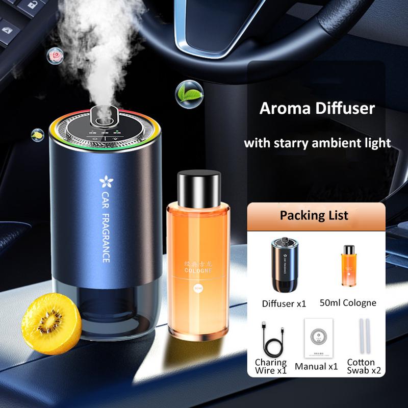 Diffusore di Aroma per Auto con Luce d'Ambiente Stellata a LED 50ml Profumo di Colonia Deodorante per Auto Aromatizzante per Auto Diffusori di Fragranza