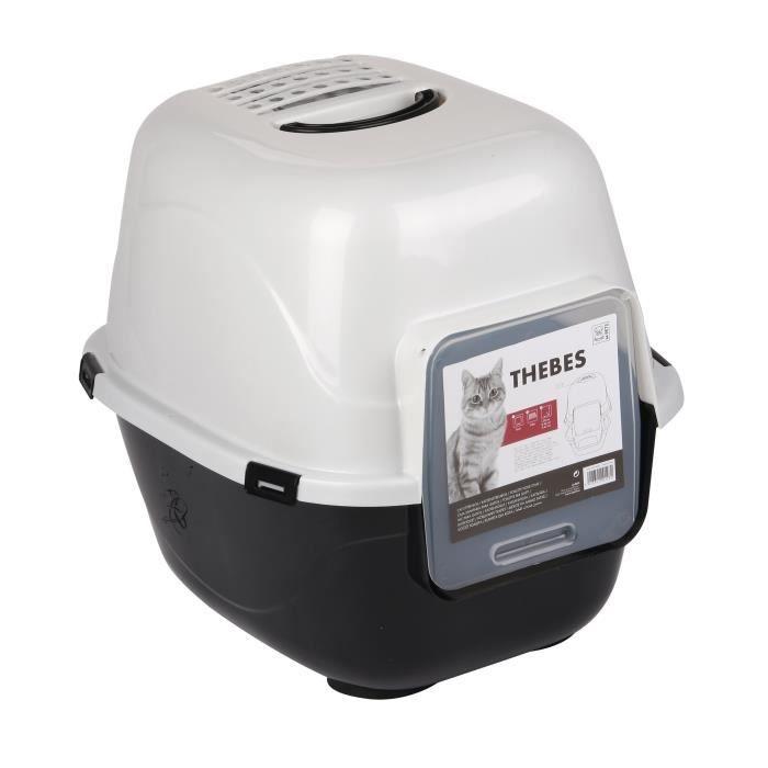 THEBES Maison de toilette XXL- Bac à litière - 62x53x58 cm - Noir et blanc - Pour chat