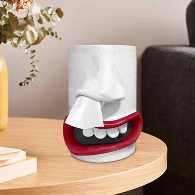 Funny Face Tissue Holder Resin Handmade Nose Mouth Tissue Dispenser Tabletop Toilet Paper Holder Tissue Organizer for Bathroom Living Room Decor