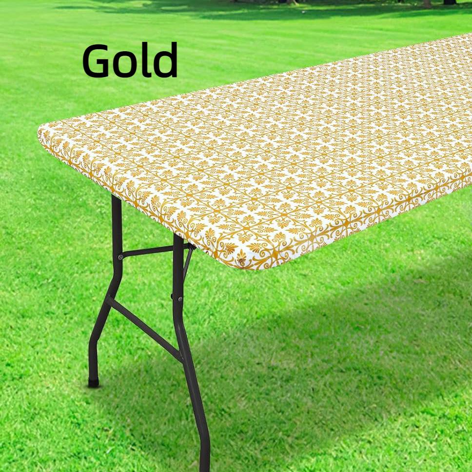 Waschbare 4/6/8 Fuß große Outdoor-Tischdecke mit elastischen Kanten – perfekt für Camping, Picknicks und Gartenpartys – strapazierfähiges Polyester
