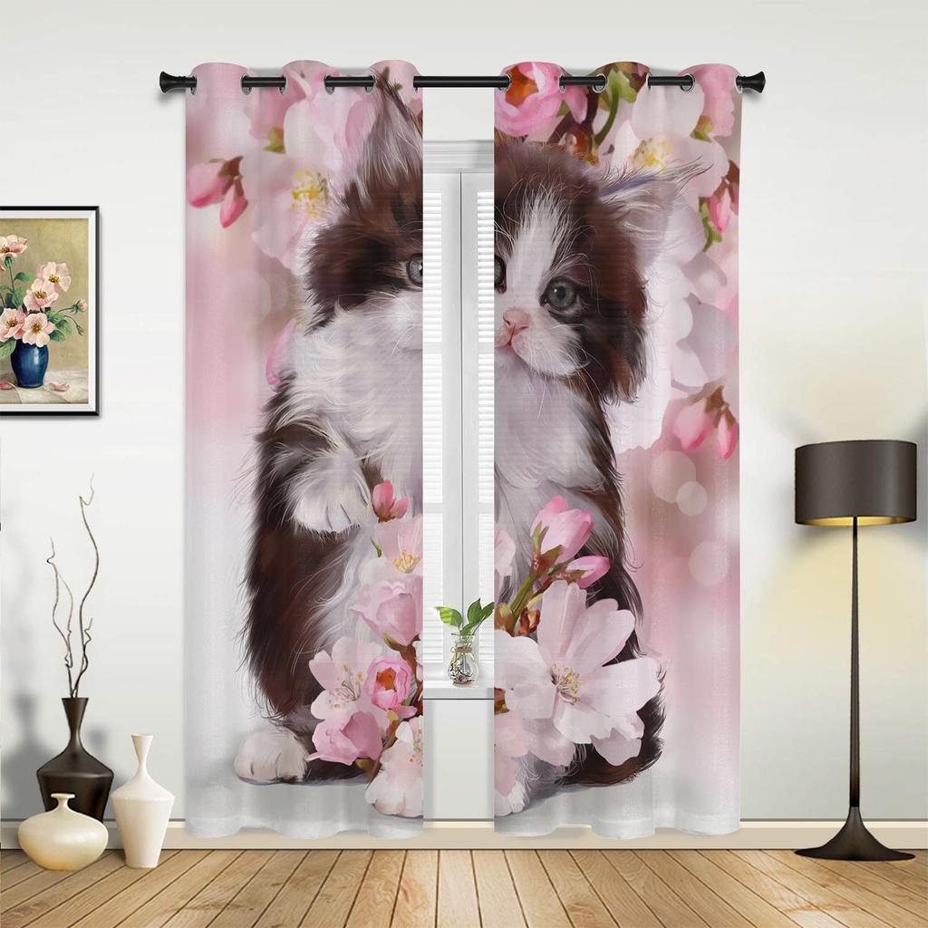 Cortinas de corda de gato de desenho animado para quarto, sala de estar, cortinas de cozinha, quarto infantil, cortina de janela, decoração moderna para casa