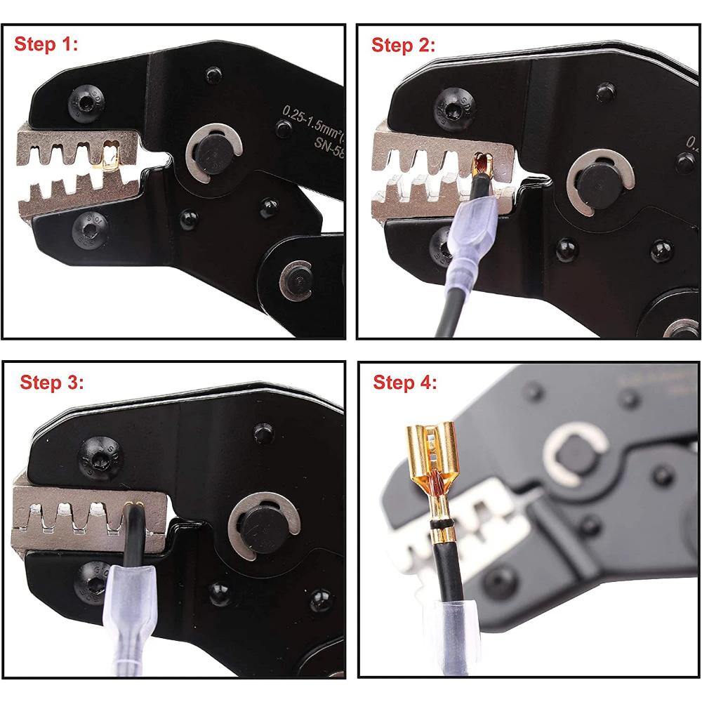 Unealtă Crimp cu Clichet Kit Fălci Interșanjabile Kit Serviciu Auto Clește Crimp pentru Non-izolat/Tip Butoi Deschis/Conector