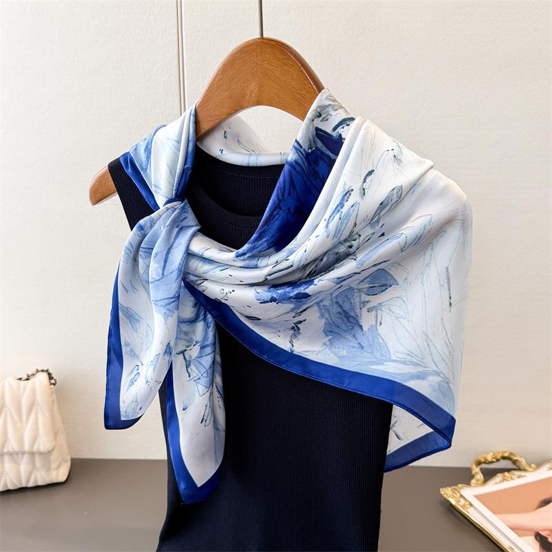Temperament Literary Simulation Silk Printing Large Square Scarf Silk Scarf Shawl Headscarf Beach Scarf Neck Protection Scarf Women