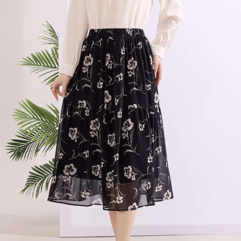 Mulberry Silk Floral A-line Midi Skirt F