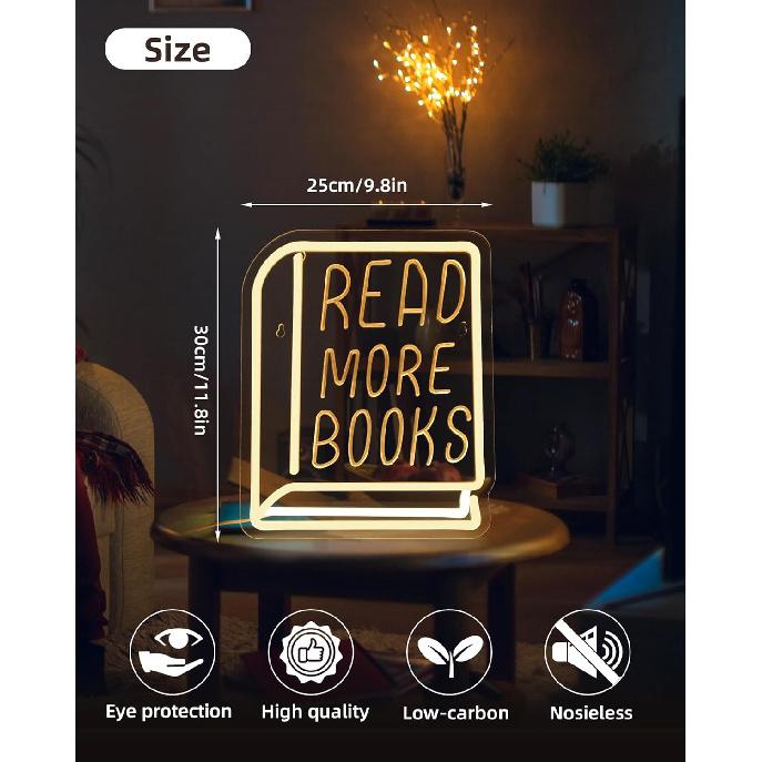 Read More Books Neon Sign - Dimmable Book Neon Lights LED Light Up Sign for Bedroom, Bookstore, Library, Study Room - Classroom and Museum Decoration