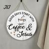 Rustic Home Wall Decor Wooden Coffee Bar Signs, Themed Hanging Sign, Cup Decorative Wood Signs for Breakfast Nook Shape & Round Plaque Farmhouse