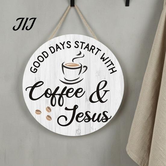 Rustic Home Wall Decor Wooden Coffee Bar Signs, Themed Hanging Sign, Cup Decorative Wood Signs for Breakfast Nook Shape & Round Plaque Farmhouse