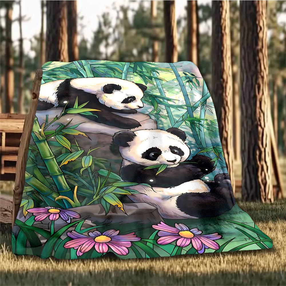 1pc Panda Forest Throw Blanket Polyester Fiber, Lightweight Flannel, Soft & Warm, All Season Use for Outdoor, Camping Digital Print