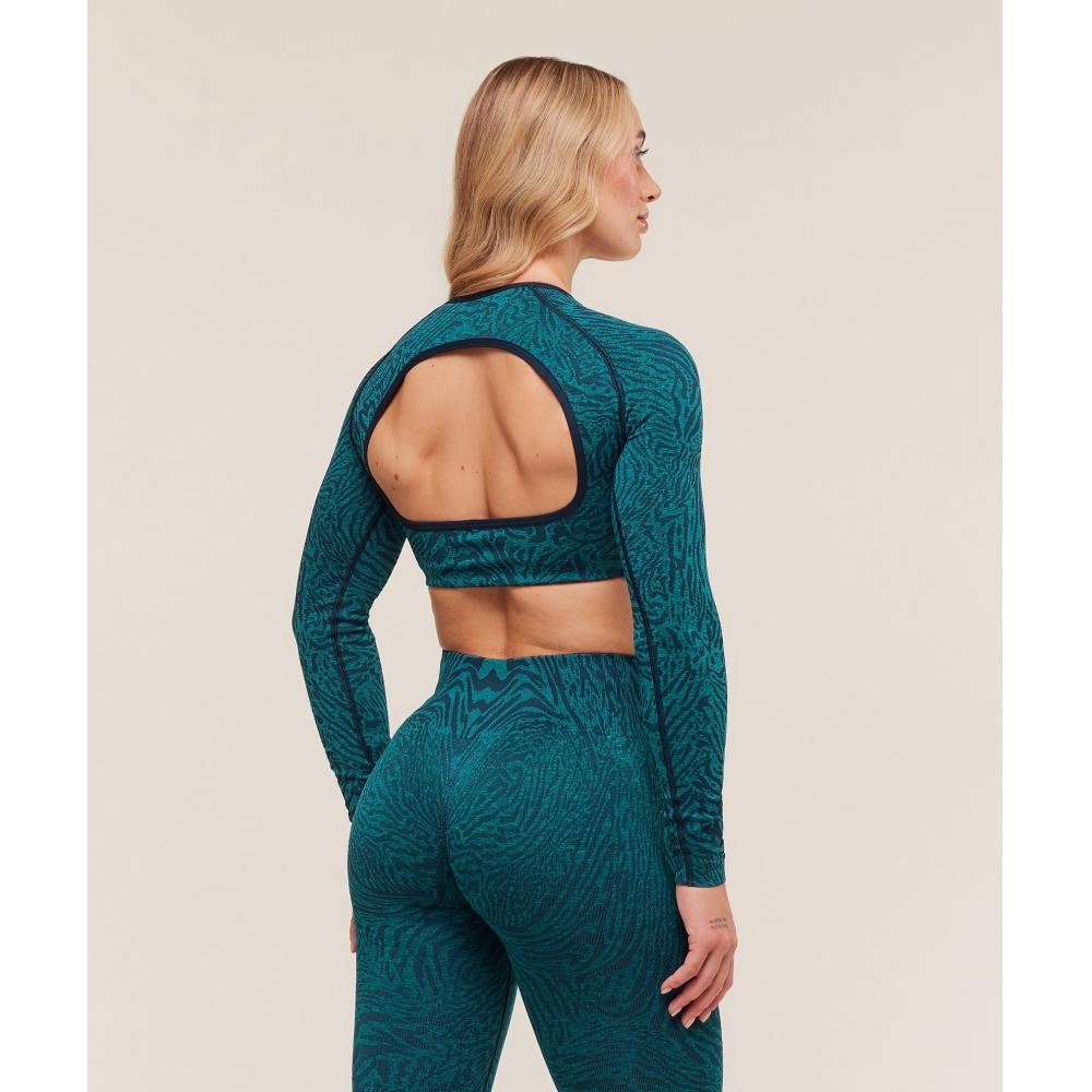 Gymshark Adapt Animal Long Sleeve Crop Top Navy Brand Blue B4c2z Udxw