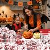 Halloween Disposable Tableware Set with Tablecloth Paper Plates Cups Napkins Spoons Forks Knives Festive Party Supplies
